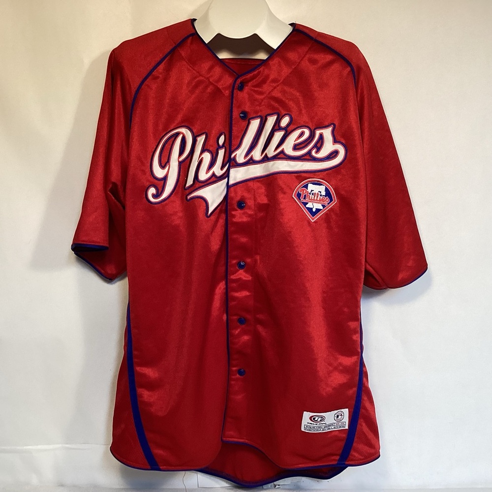 MLB Philadelphia Phillies Red with blue Baseball Jersey men’s size XL True Fan